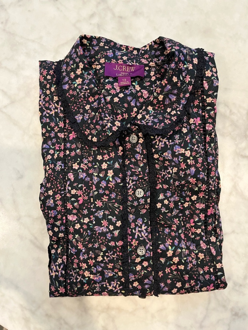 J. Crew Black Floral Button-Front Liberty Top